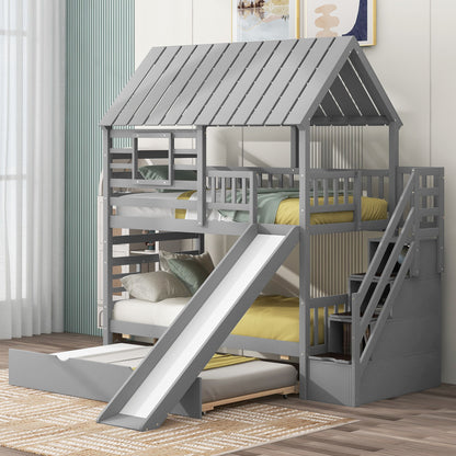 House Bunk Bed With Trundle, Storage Staircase, Roof And Window Design - The Sleep Loft - Online Mattress Showroom NYC