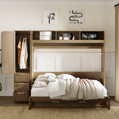 Full Size Murphy Bed With Wardrobe, Drawers, And Open Shelves - Wood - The Sleep Loft - Online Mattress Showroom NYC