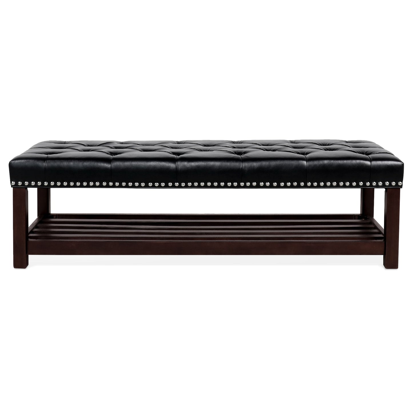 Bedroom End Of Bed Bench Tufted Upholstered End Of Bed Bench End Of Bed Entrance Shoe Bench With Nailhead Trim And Shelf Bedroom Upholstered Bench Living Room Shoe Rack Footstool - The Sleep Loft - Online Mattress Showroom NYC