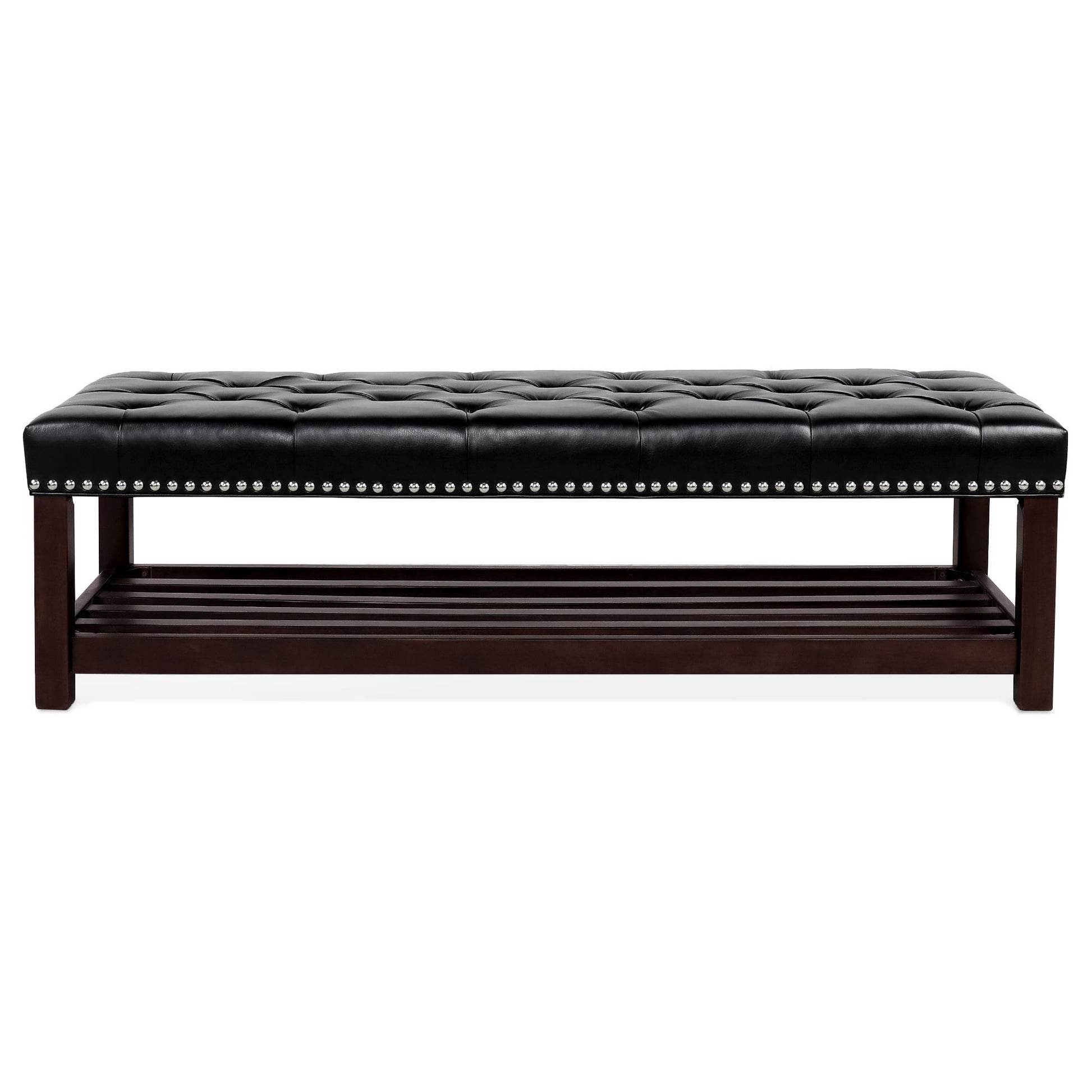 Bedroom End Of Bed Bench Tufted Upholstered End Of Bed Bench End Of Bed Entrance Shoe Bench With Nailhead Trim And Shelf Bedroom Upholstered Bench Living Room Shoe Rack Footstool - The Sleep Loft - Online Mattress Showroom NYC