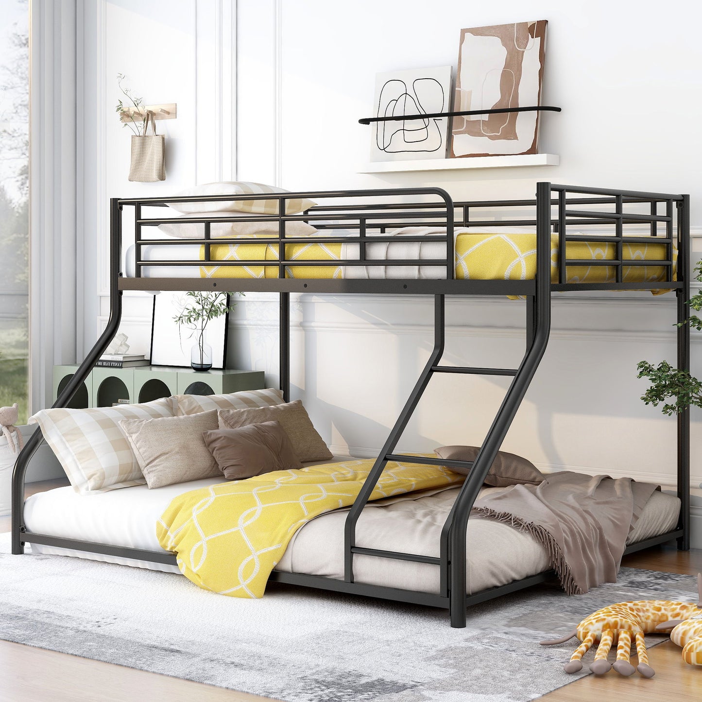 Metal Floor Bunk Bed With Sloped Ladder, Space Saving Design - The Sleep Loft - Online Mattress Showroom NYC