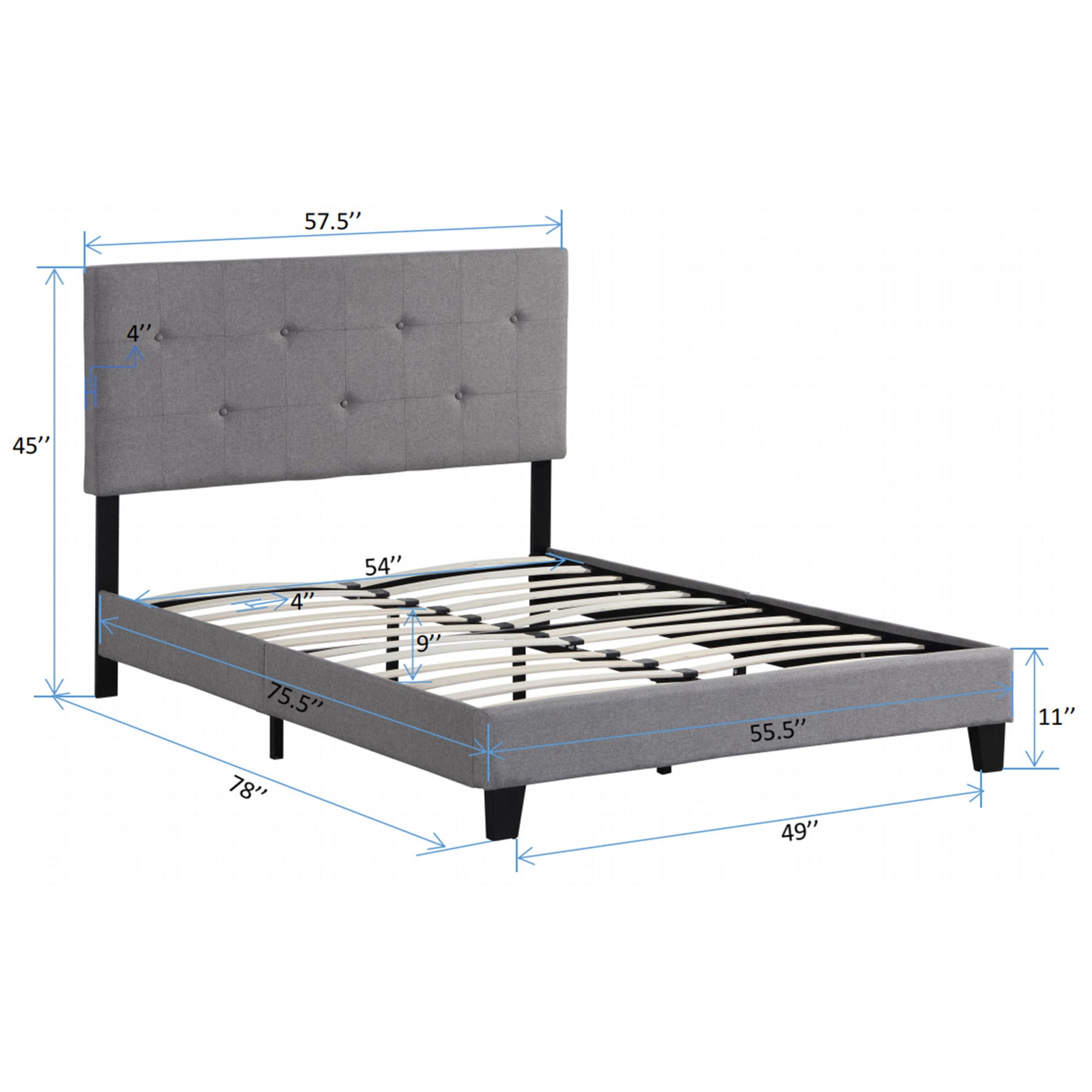 Full Size Upholstered Platform Bed Frame With Modern Button Tufted Linen Fabric Headboard, No Box Spring Needed, Wood Slat Support - Gray - The Sleep Loft - Online Mattress Showroom NYC