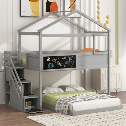House Style Bunk Bed With Storage Staircase And board - The Sleep Loft - Online Mattress Showroom NYC