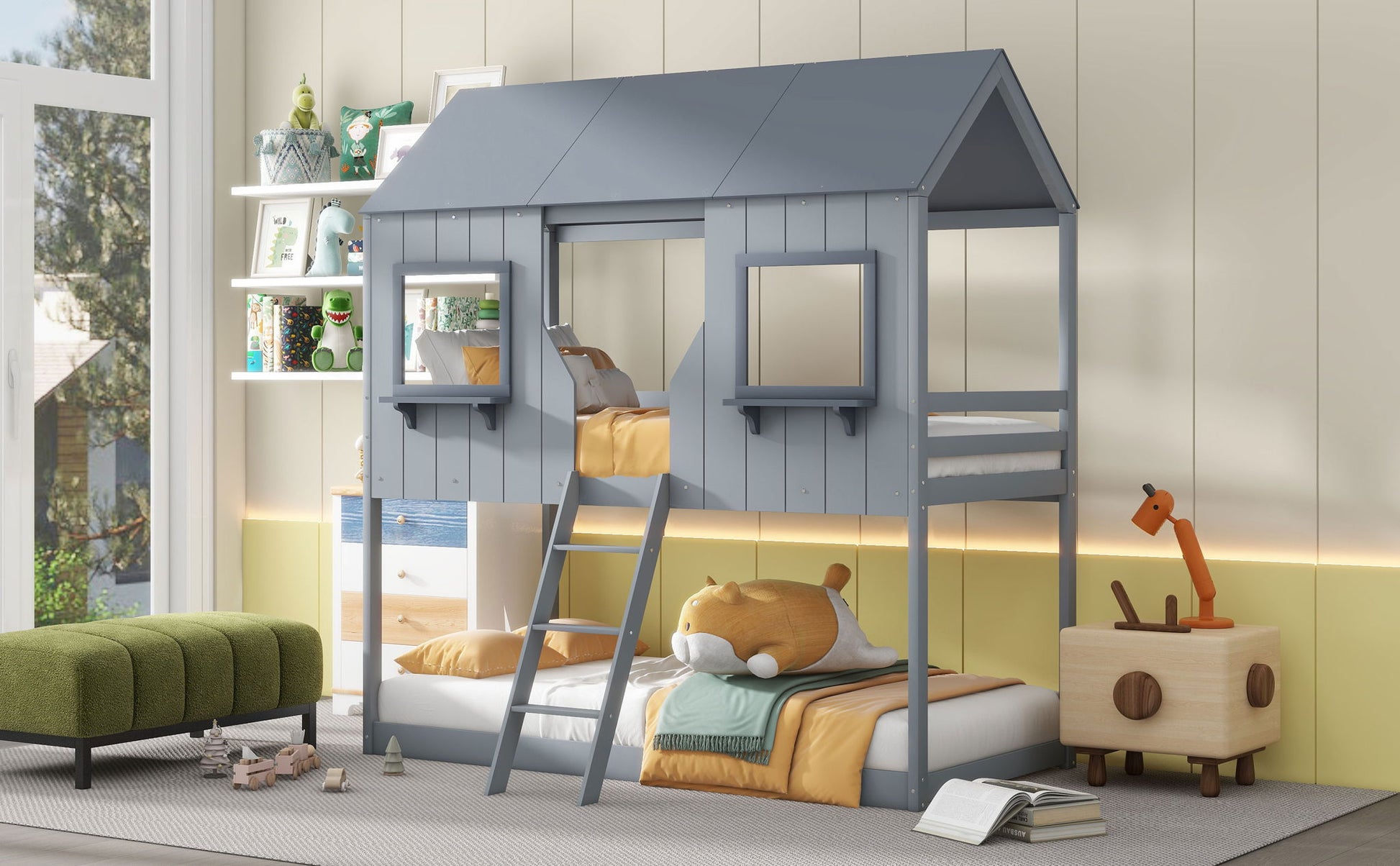 Twin Over Twin Bunk Bed With Roof, Window, Guardrail, Ladder - The Sleep Loft - Online Mattress Showroom NYC