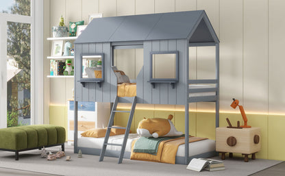 Twin Over Twin Bunk Bed With Roof, Window, Guardrail, Ladder - The Sleep Loft - Online Mattress Showroom NYC