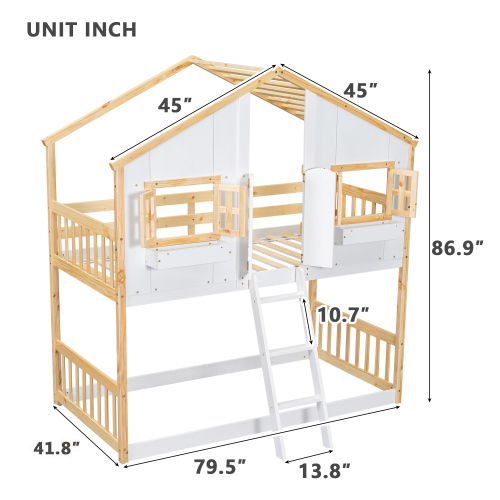 House Bunk Bed With Roof, Window, Window Box, Door, With Safety Guardrails And Ladder - The Sleep Loft - Online Mattress Showroom NYC