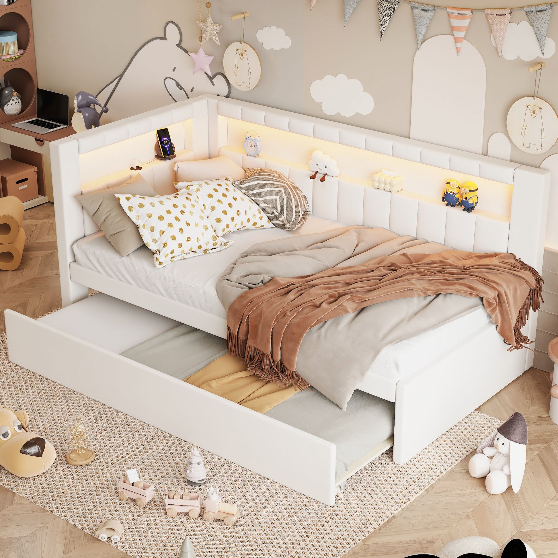 Upholstered Platform Bed With USB Ports And LED Belt - The Sleep Loft - Online Mattress Showroom NYC
