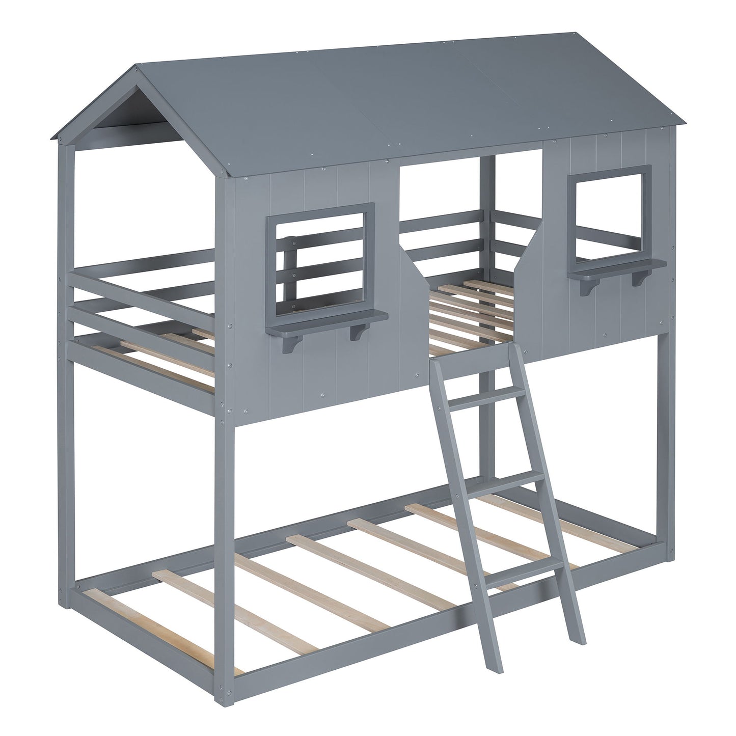 Twin Over Twin Bunk Bed With Roof, Window, Guardrail, Ladder - The Sleep Loft - Online Mattress Showroom NYC