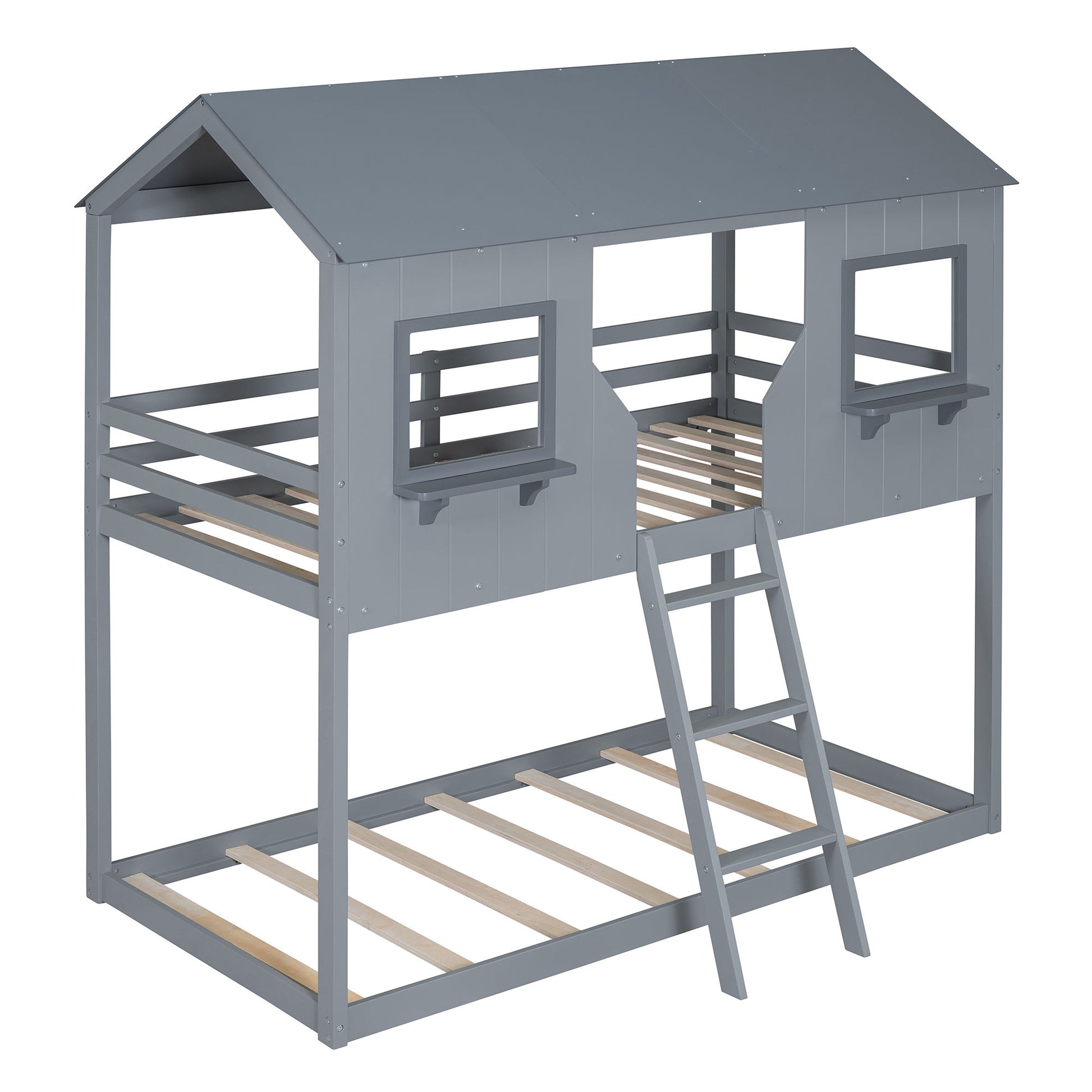 Twin Over Twin Bunk Bed With Roof, Window, Guardrail, Ladder - The Sleep Loft - Online Mattress Showroom NYC