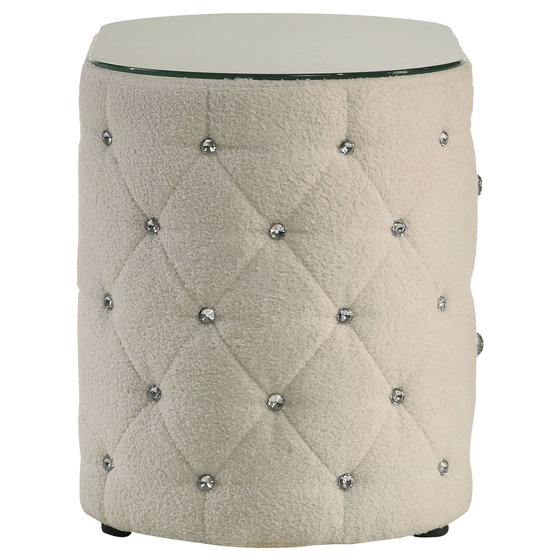 Santiago - Oval 2 Drawer Upholstered Nightstand - Ivory - The Sleep Loft - Online Mattress Showroom NYC