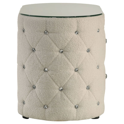 Santiago - Oval 2 Drawer Upholstered Nightstand - Ivory - The Sleep Loft - Online Mattress Showroom NYC