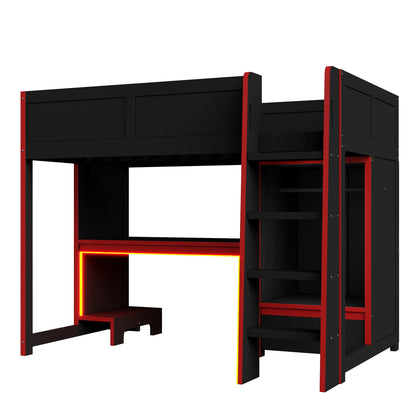 Gaming Loft Bed With Built In Desk, Wardrobe, LED Lighting And Drawer - The Sleep Loft - Online Mattress Showroom NYC
