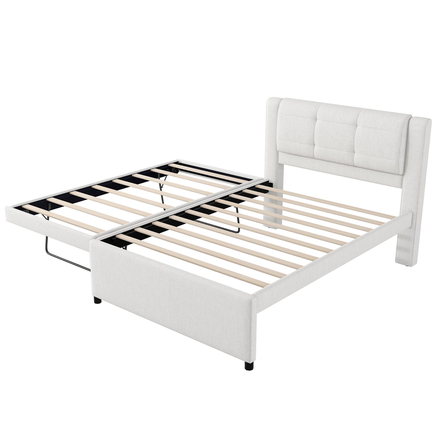Upholstery Platform Bed With Trundle, Trundle Can Be Flat Or Erected - The Sleep Loft - Online Mattress Showroom NYC