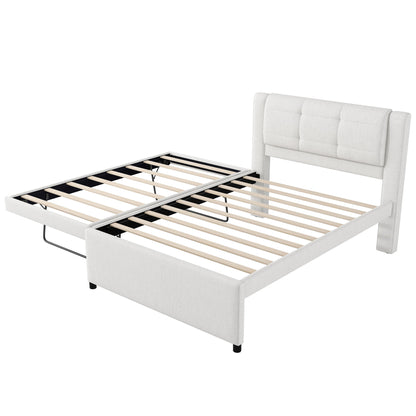 Upholstery Platform Bed With Trundle, Trundle Can Be Flat Or Erected - The Sleep Loft - Online Mattress Showroom NYC