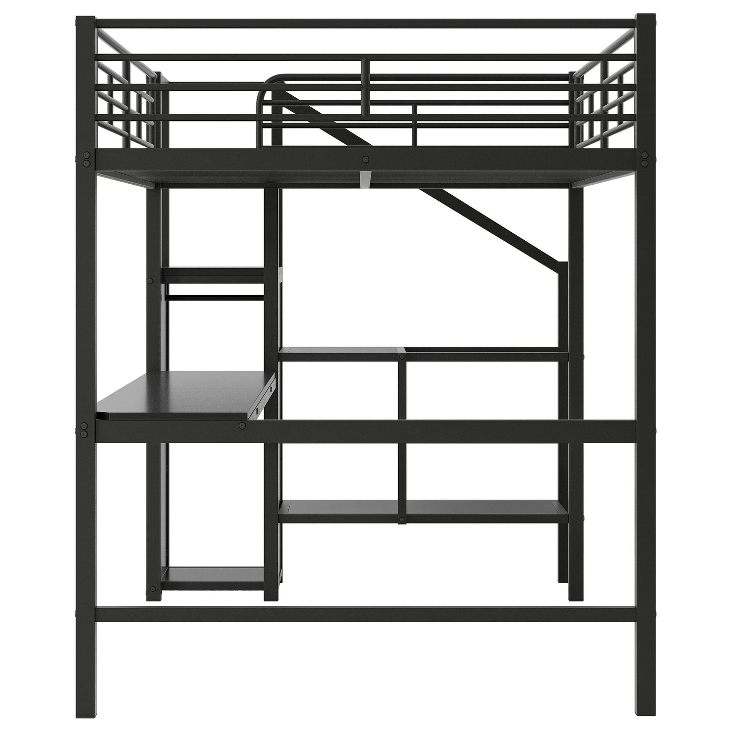 Full Size Loft Bed With Desk, Storage Staircase, Small Wardrobe And LED Light - Black - The Sleep Loft - Online Mattress Showroom NYC