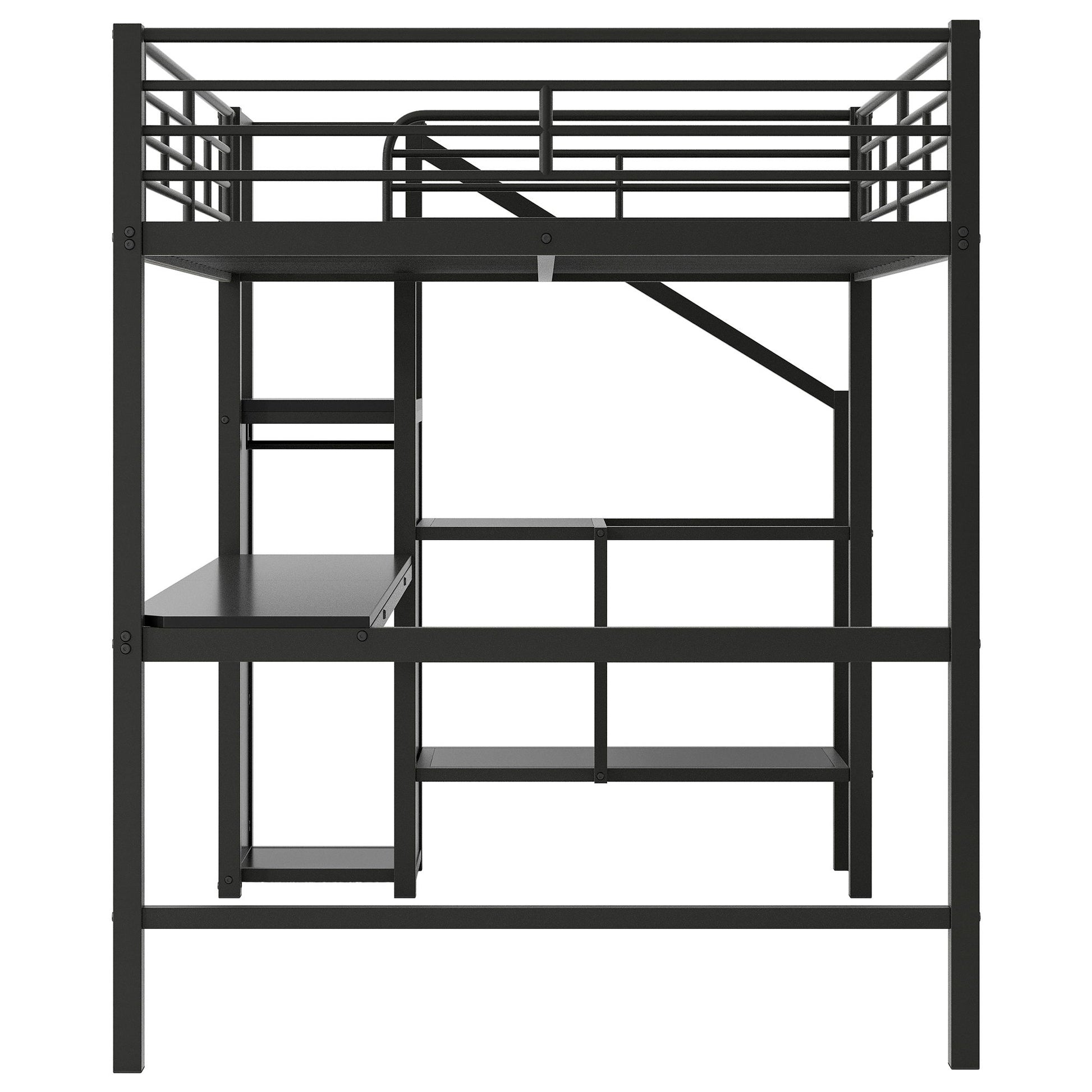 Full Size Loft Bed With Desk, Storage Staircase, Small Wardrobe And LED Light - Black - The Sleep Loft - Online Mattress Showroom NYC