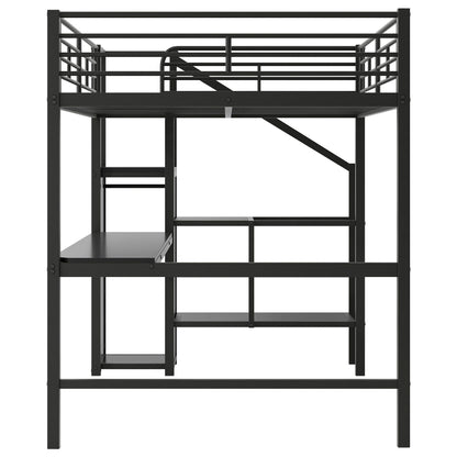 Full Size Loft Bed With Desk, Storage Staircase, Small Wardrobe And LED Light - Black - The Sleep Loft - Online Mattress Showroom NYC