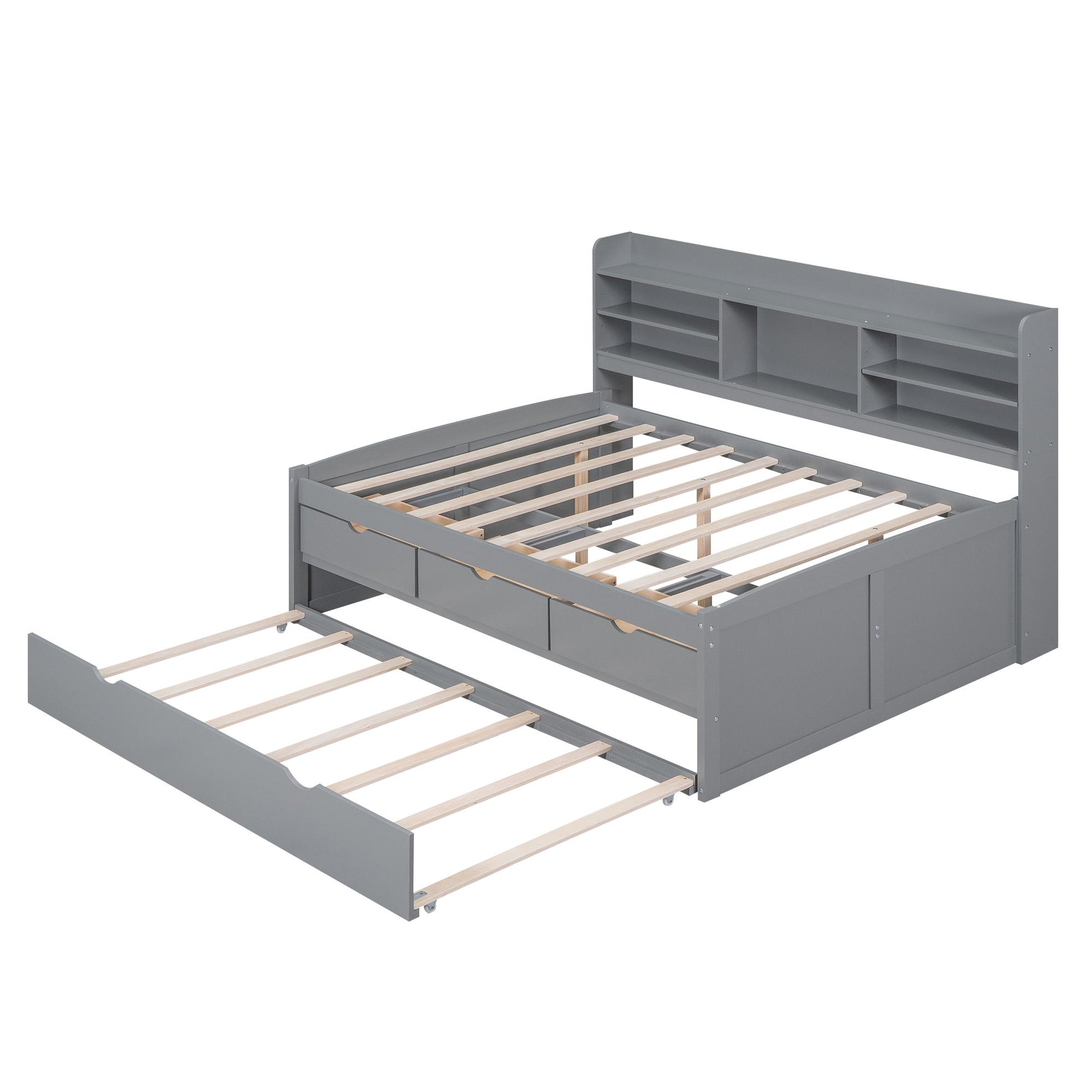Captain Bed With Built In Bookshelves, 3 Storage Drawers, And Trundle - The Sleep Loft - Online Mattress Showroom NYC