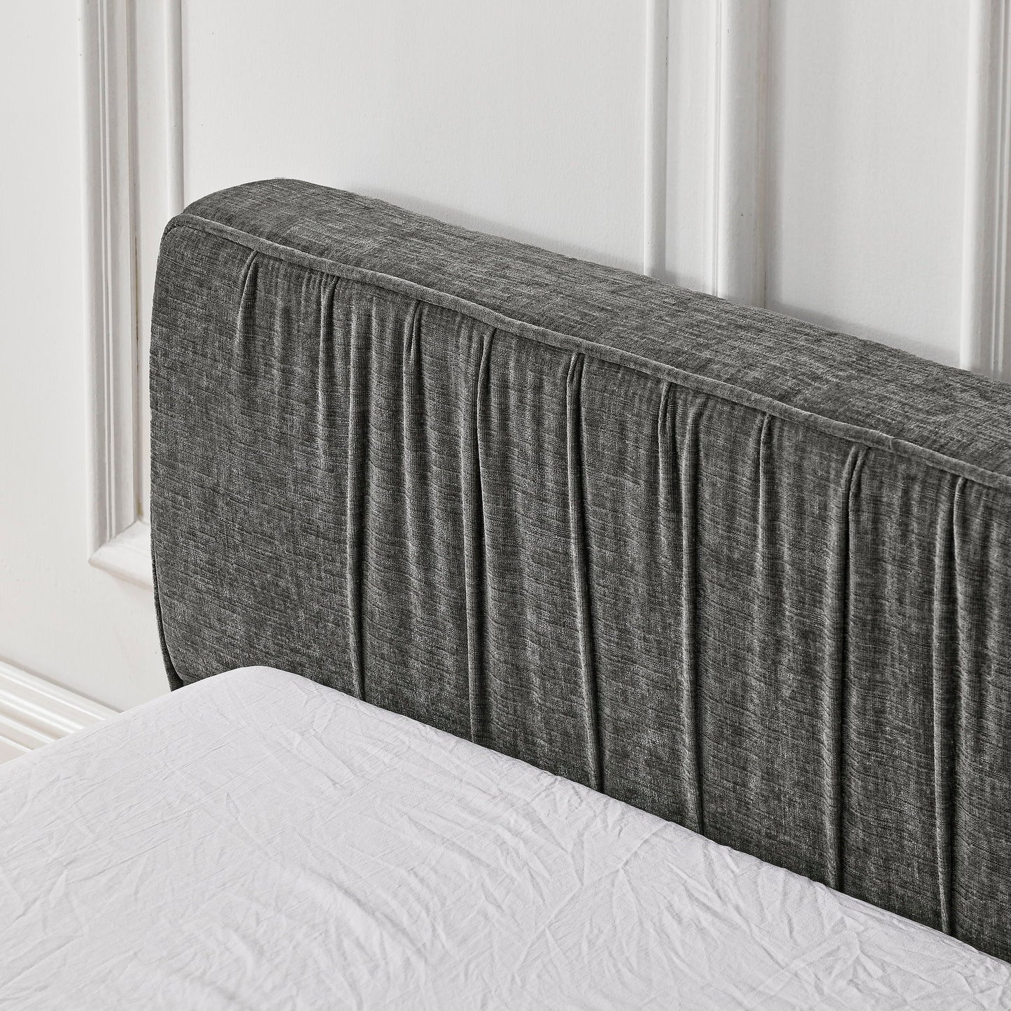 Modern Upholstered Platform Bed Frame With Pleated Design - The Sleep Loft - Online Mattress Showroom NYC