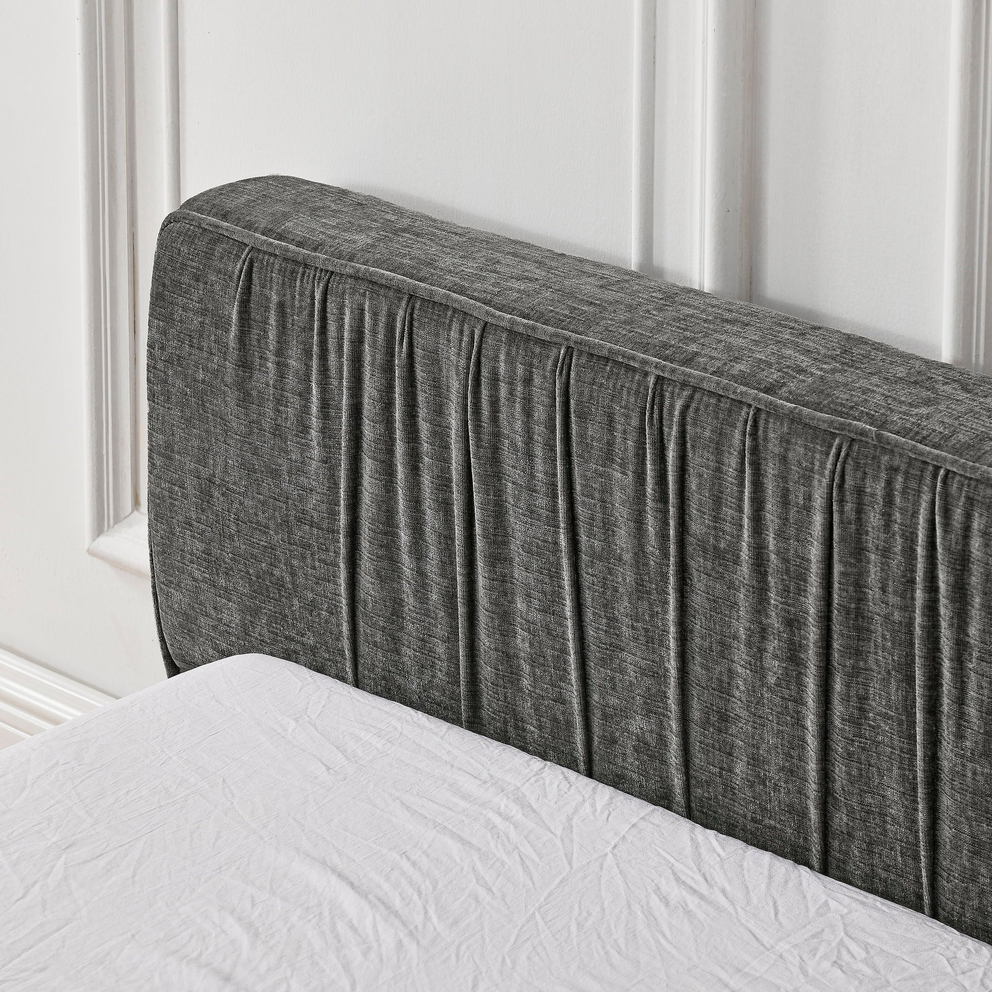 Modern Upholstered Platform Bed Frame With Pleated Design - The Sleep Loft - Online Mattress Showroom NYC