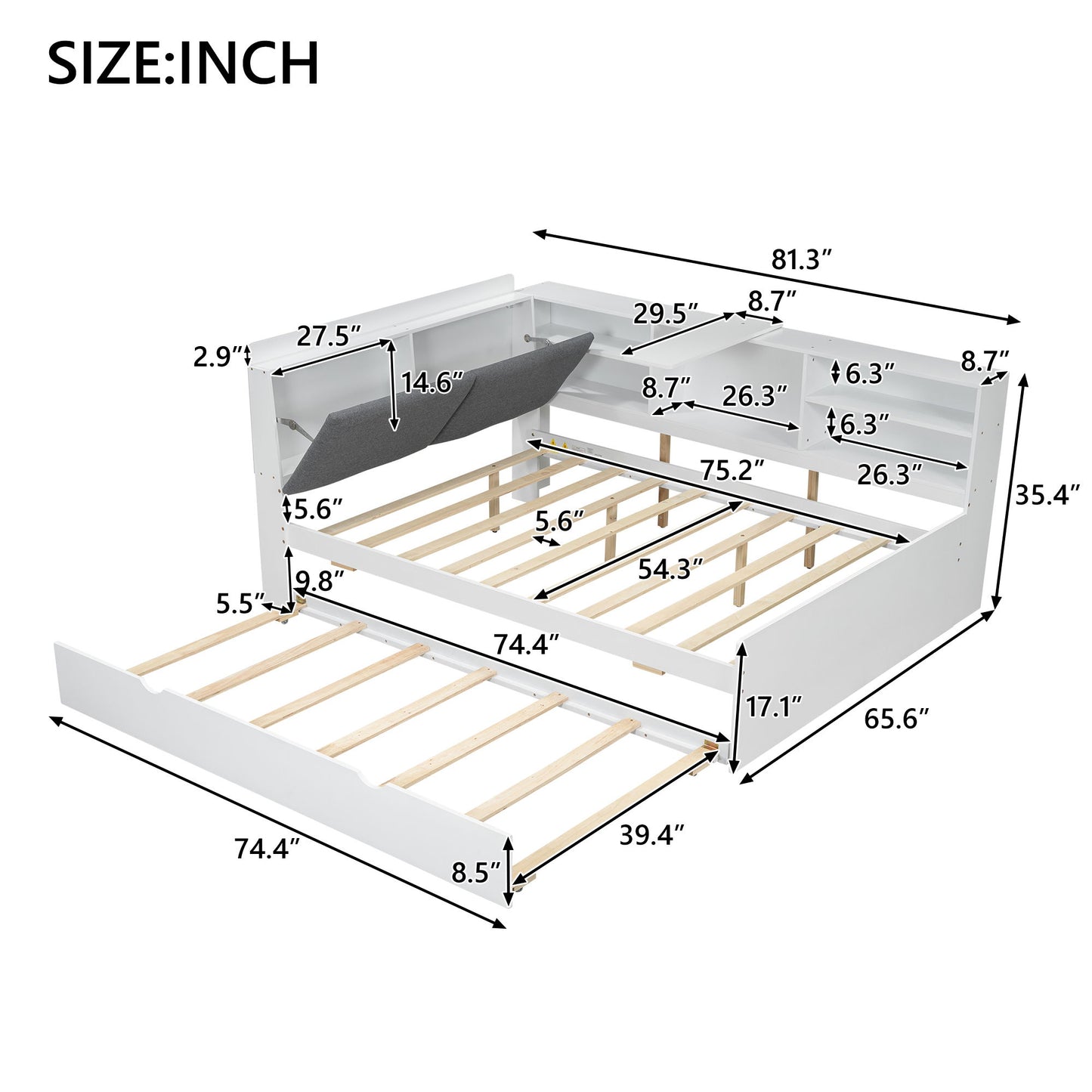 Platform Bed With Trundle, Shelves, And Storage Headboard - The Sleep Loft - Online Mattress Showroom NYC
