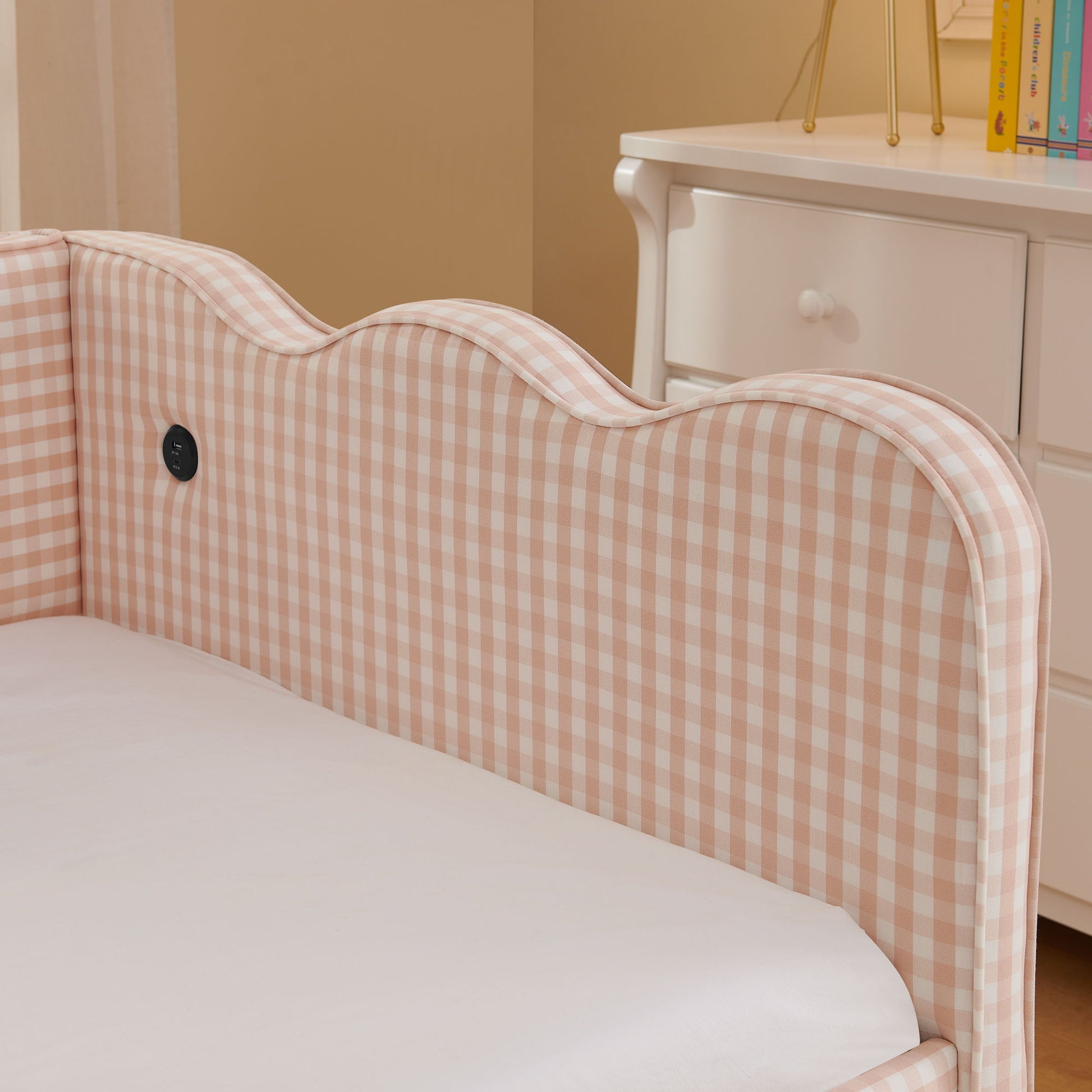Gingham Daybed With USB Charging Port, Wave Shaped Design - The Sleep Loft - Online Mattress Showroom NYC