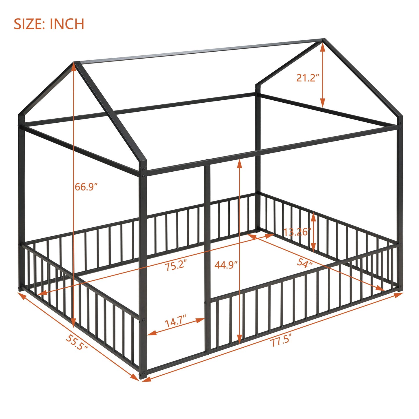 Metal Bed House Bed Frame With Fence - The Sleep Loft - Online Mattress Showroom NYC