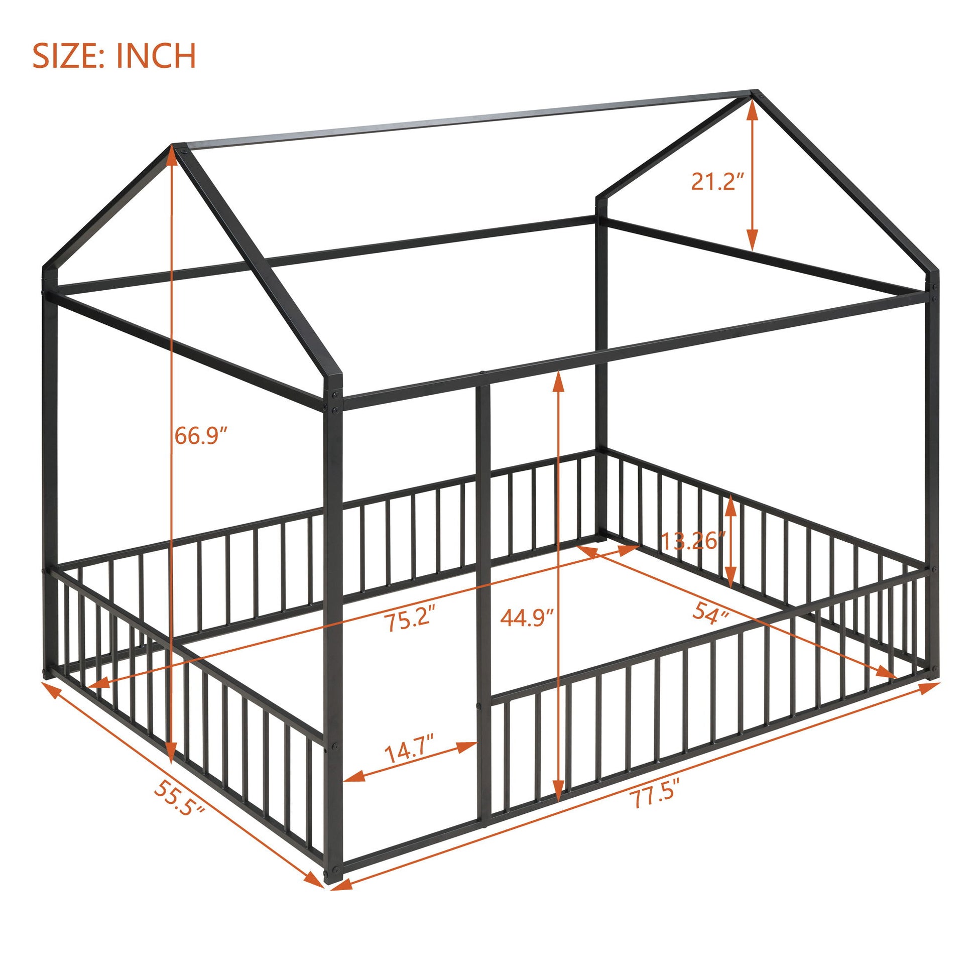 Metal Bed House Bed Frame With Fence - The Sleep Loft - Online Mattress Showroom NYC