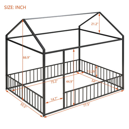 Metal Bed House Bed Frame With Fence - The Sleep Loft - Online Mattress Showroom NYC