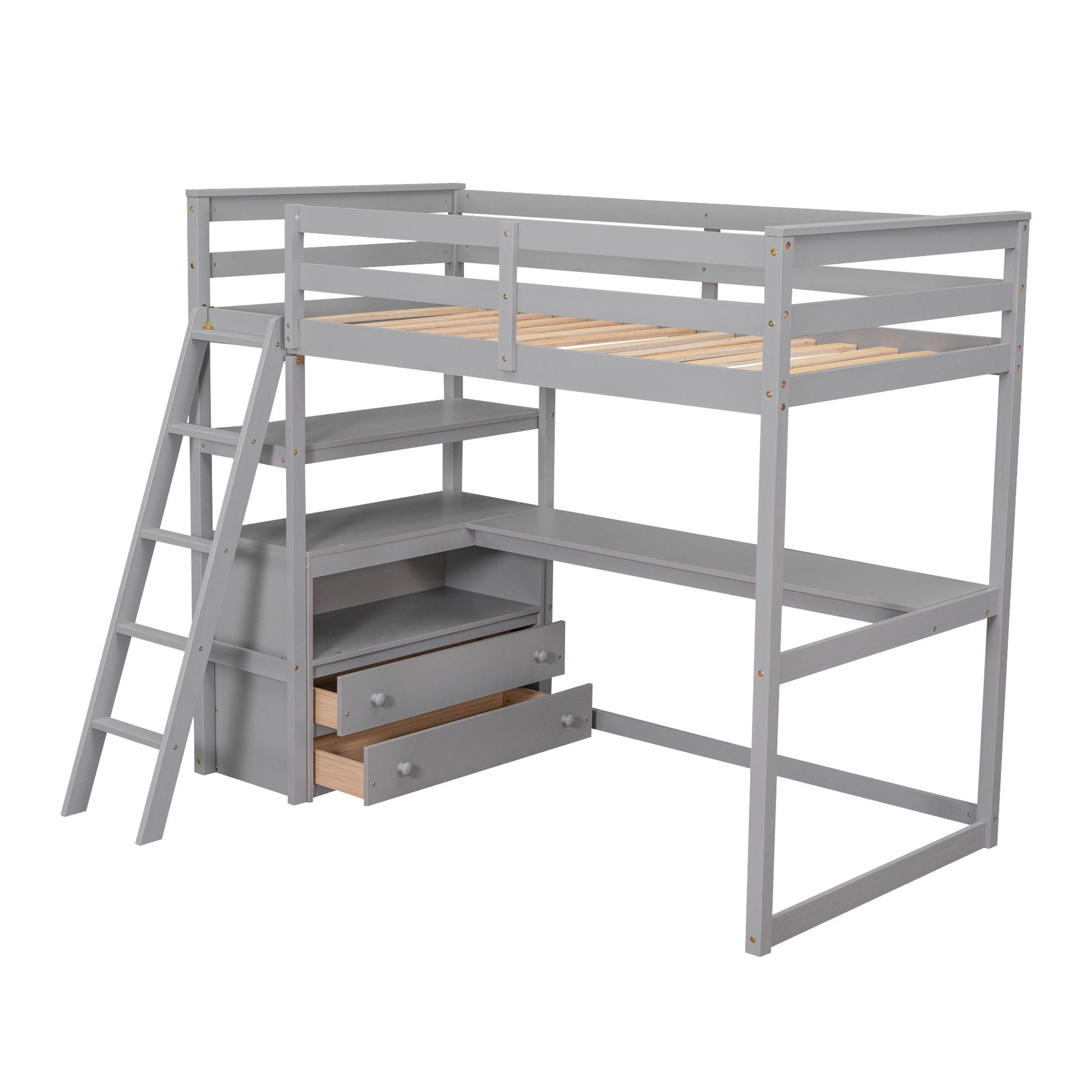 Modern Loft Bed With Built In Desk, Shelves, And 2 Drawers - The Sleep Loft - Online Mattress Showroom NYC