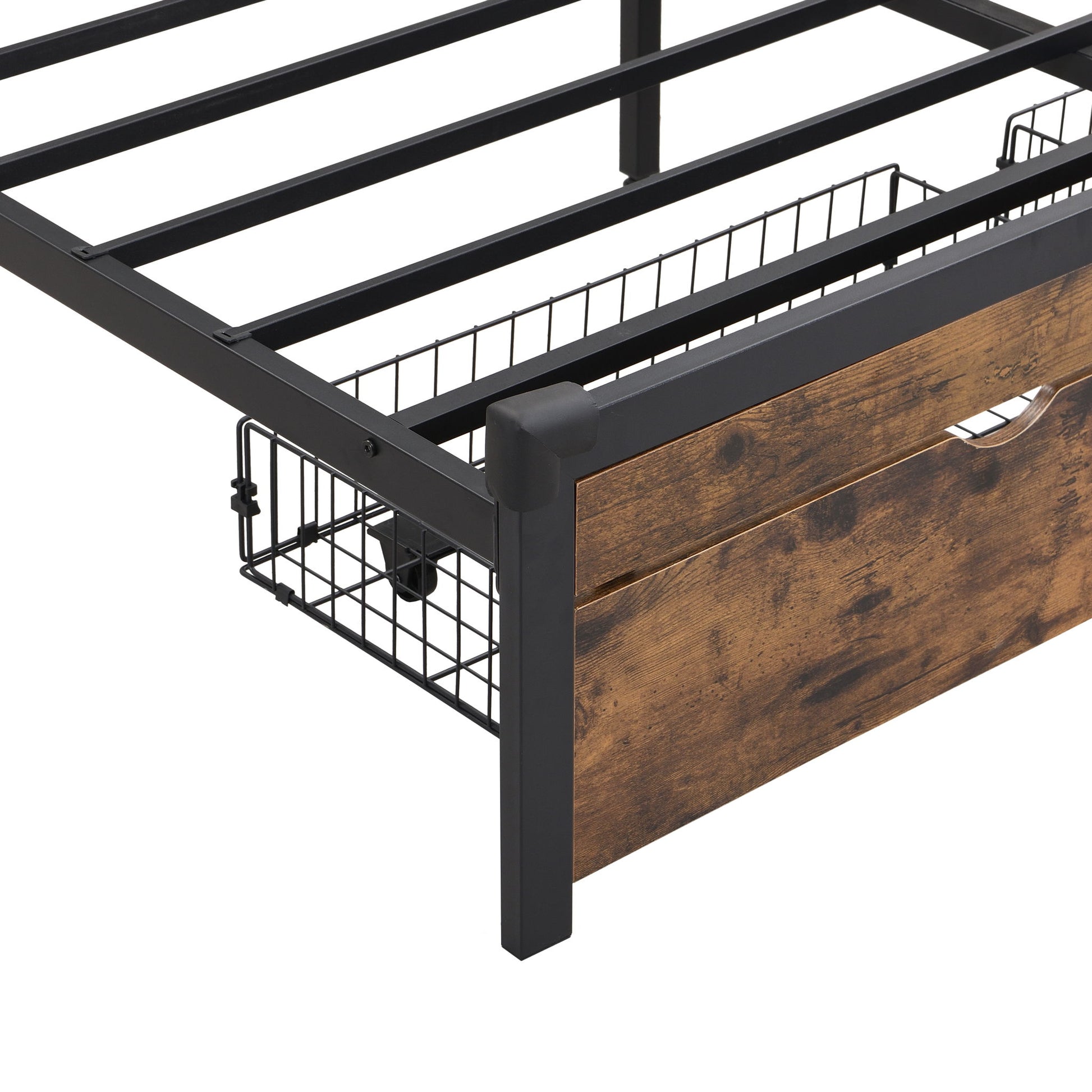 Modern Metal Platform Bed Frame With Wooden Headboard, USB Charging Station, Storage Drawers - The Sleep Loft - Online Mattress Showroom NYC