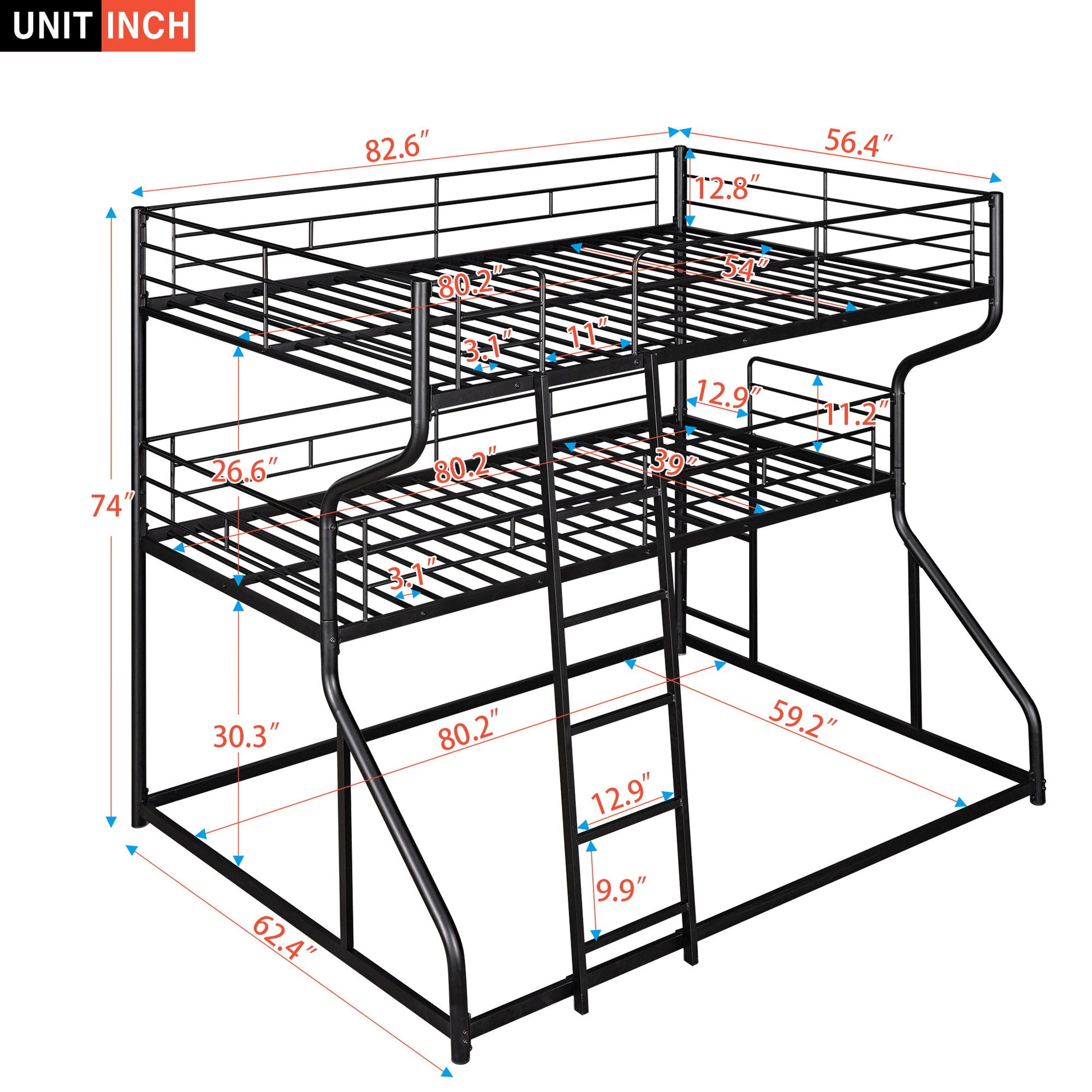 Industrial Triple Bunk Bed With Dual Ladders Frame, Space Saving Design - The Sleep Loft - Online Mattress Showroom NYC