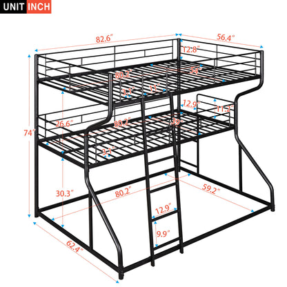 Industrial Triple Bunk Bed With Dual Ladders Frame, Space Saving Design - The Sleep Loft - Online Mattress Showroom NYC