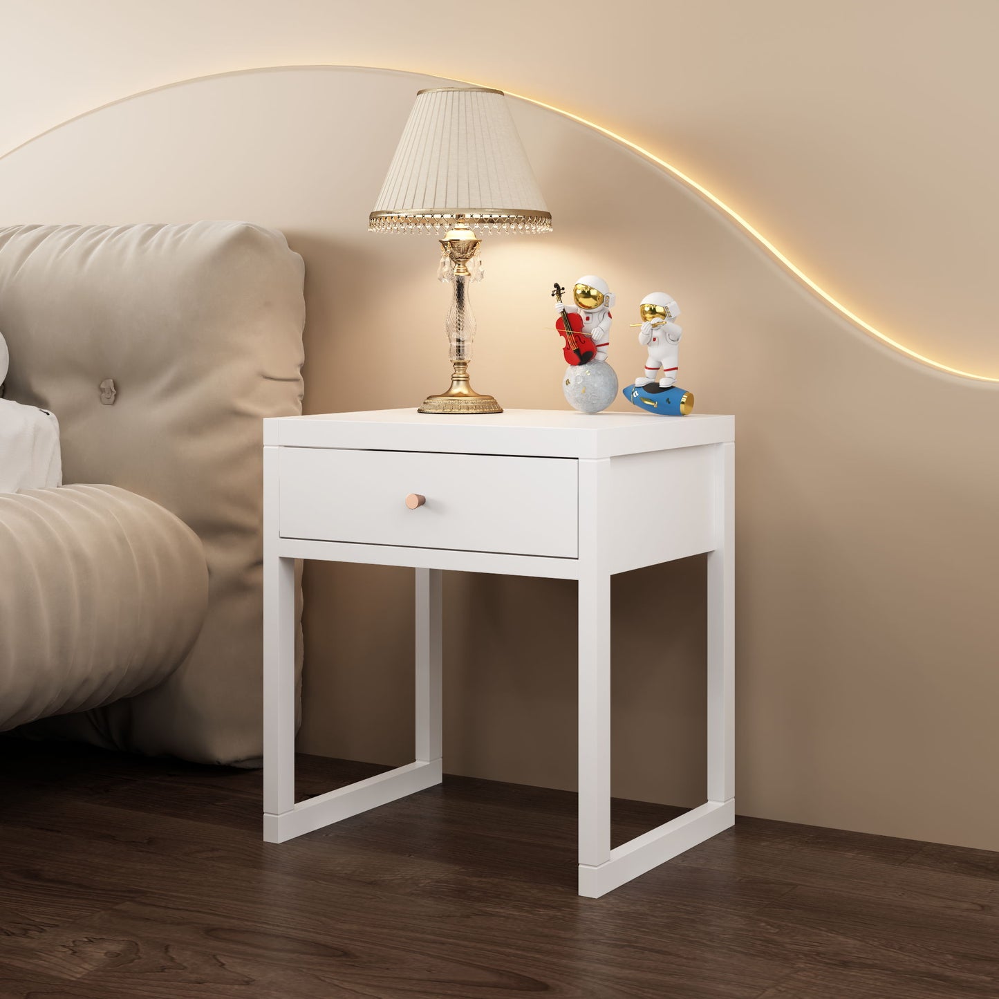 Nightstand With Drawer, Minimalist Bedside Table, Compact End Table For Bedroom - White - The Sleep Loft - Online Mattress Showroom NYC