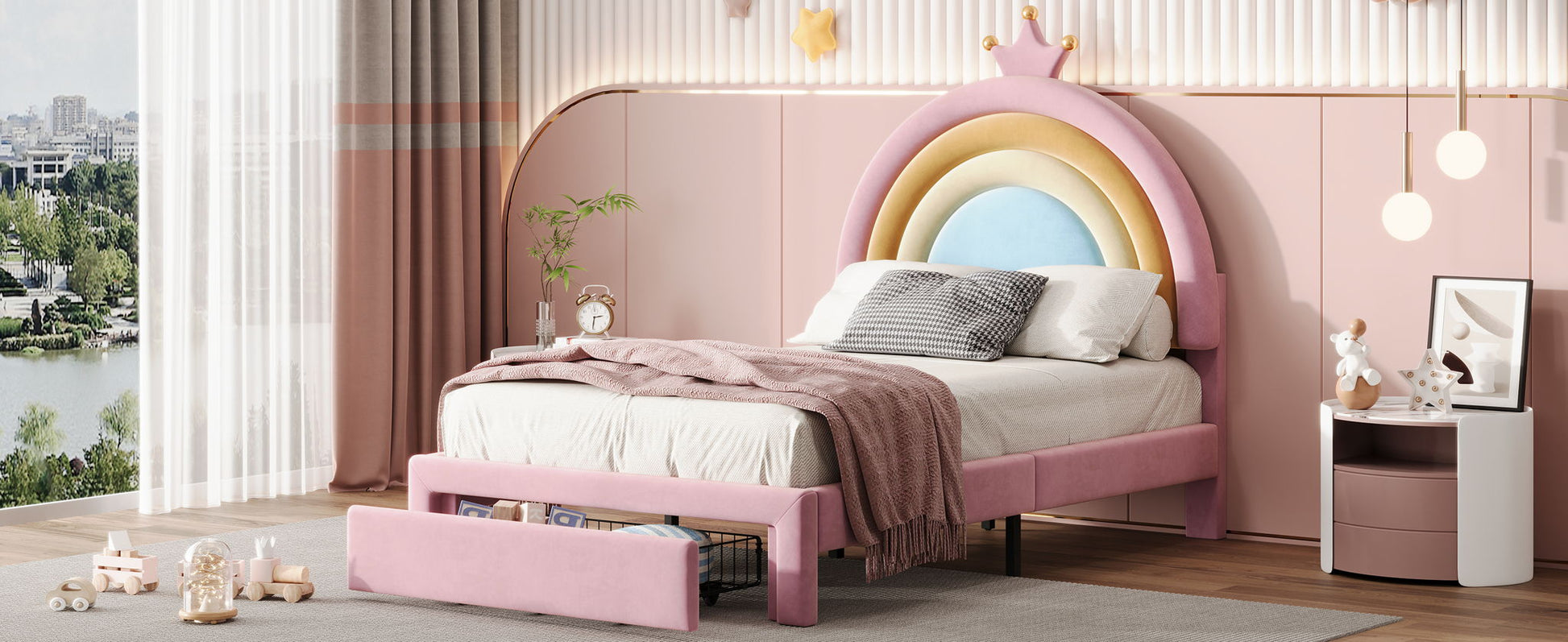 Upholstered Rainbow Design Bed, Princess Platform Bed With Storage Drawer - The Sleep Loft - Online Mattress Showroom NYC