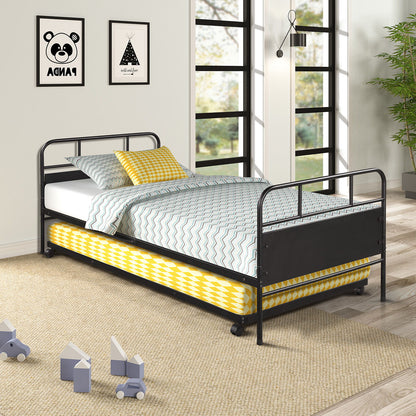 Twin Size Daybed Platform Bed Frame With Trundle Built In Casters - Black - The Sleep Loft - Online Mattress Showroom NYC