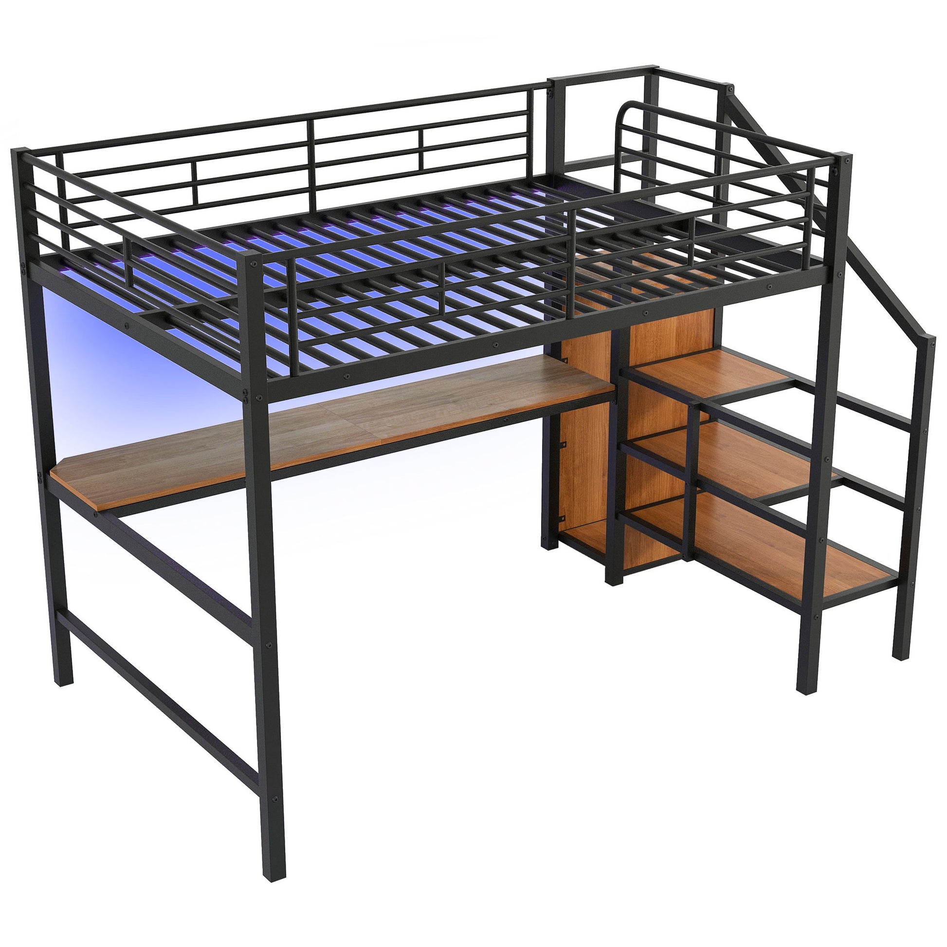 Loft Bed With Desk, Storage Staircase, Small Wardrobe And LED Light - The Sleep Loft - Online Mattress Showroom NYC