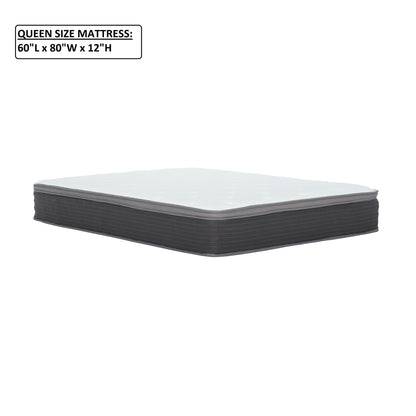 12'' Queen Size Hybrid Mattress In A Box, Plush Gel Memory Foam Mattress Top With Pocket Coil Base - Gray / White - The Sleep Loft - Online Mattress Showroom NYC
