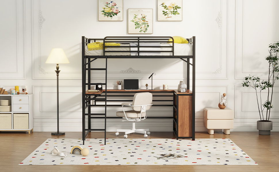Loft Bed & 3 Layers Of Shelves And L-Shaped Desk - The Sleep Loft - Online Mattress Showroom NYC