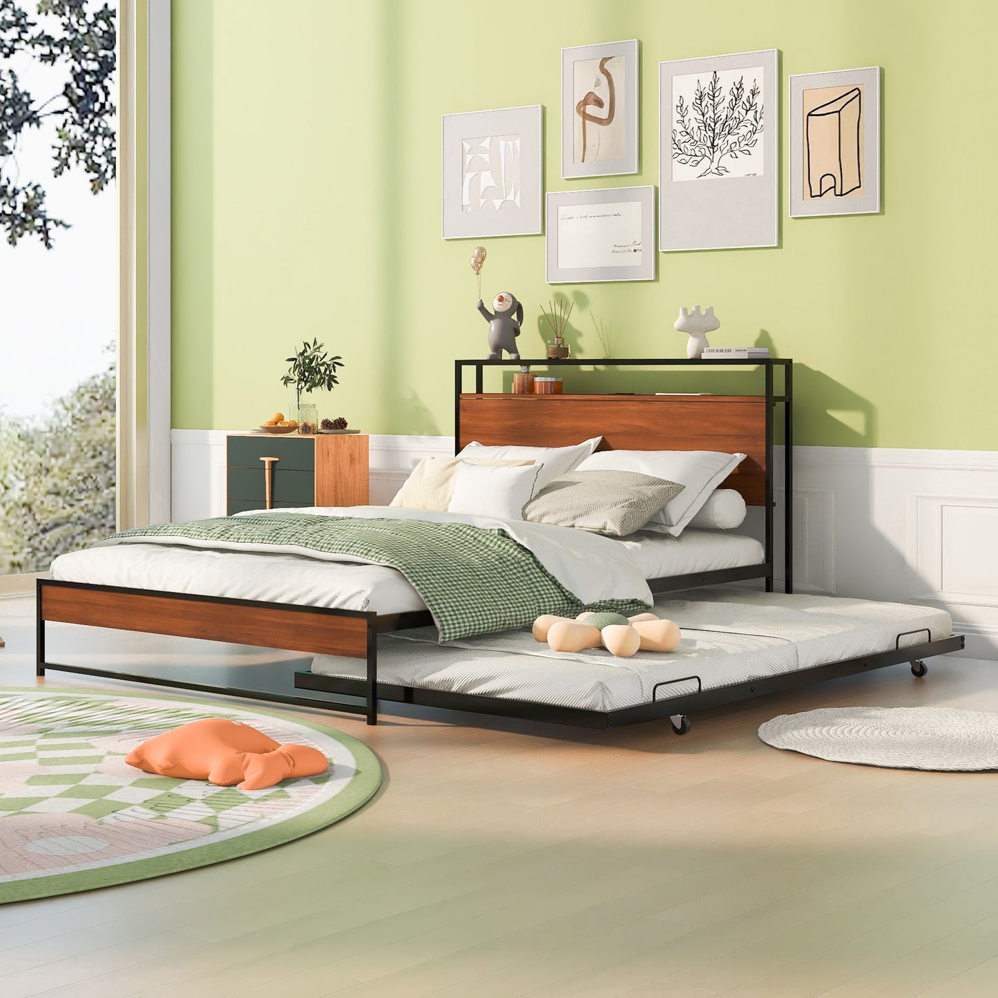 Platform Bed Frame With Trundle, USB Ports And Slat Support, No Box Spring Needed - The Sleep Loft - Online Mattress Showroom NYC