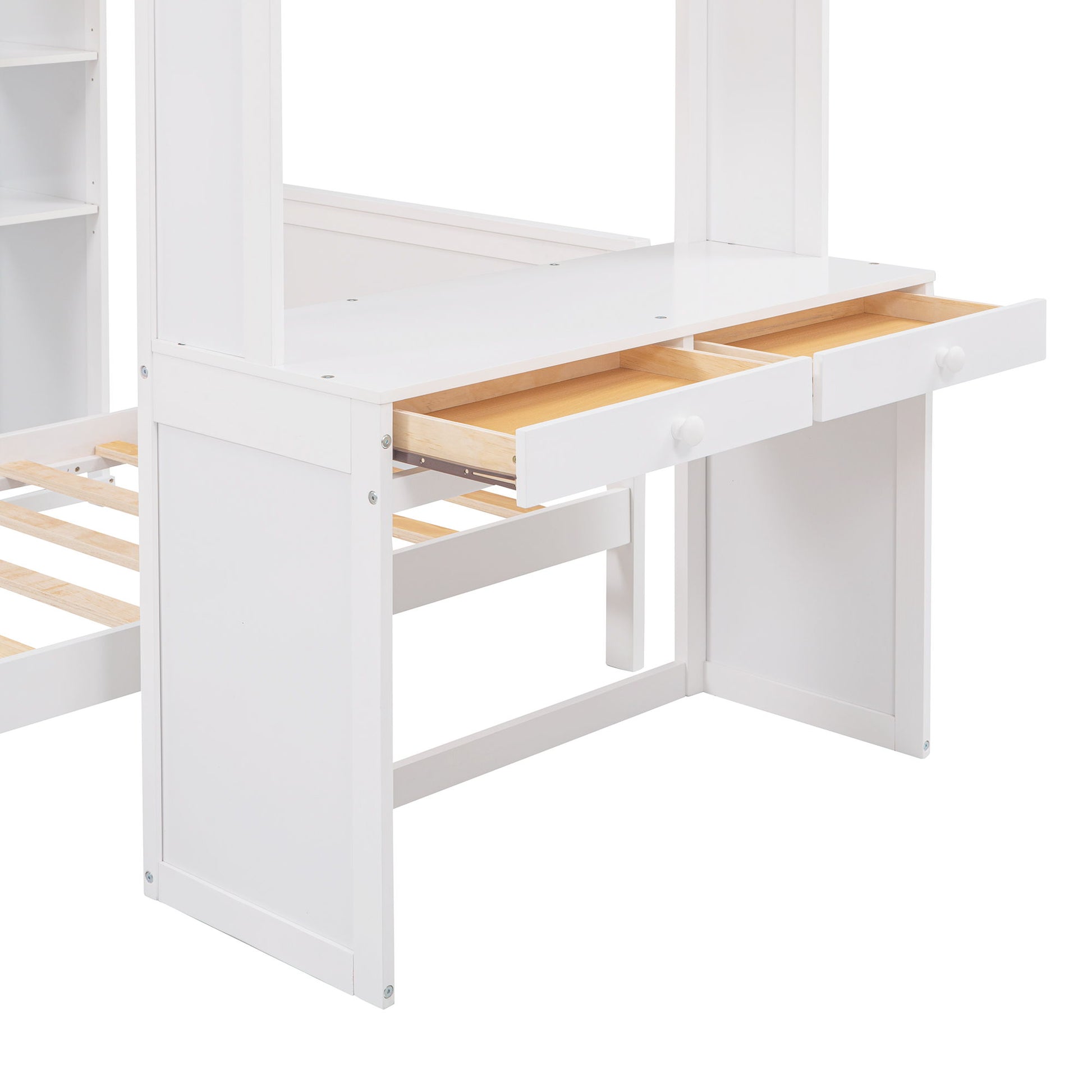 Loft Bed With A Stand Alone Bed, Shelves, Desk, And Wardrobe - The Sleep Loft - Online Mattress Showroom NYC