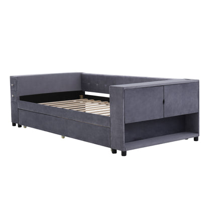Upholstered Bed With Storage And Twin Trundle, USB Charging Ports - The Sleep Loft - Online Mattress Showroom NYC
