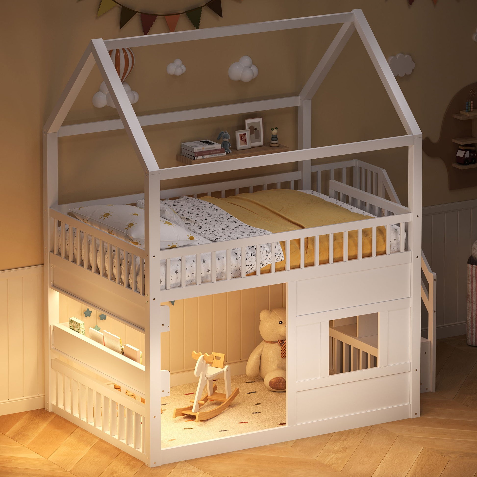 House Bed With Built-In LED Shelf Light - The Sleep Loft - Online Mattress Showroom NYC