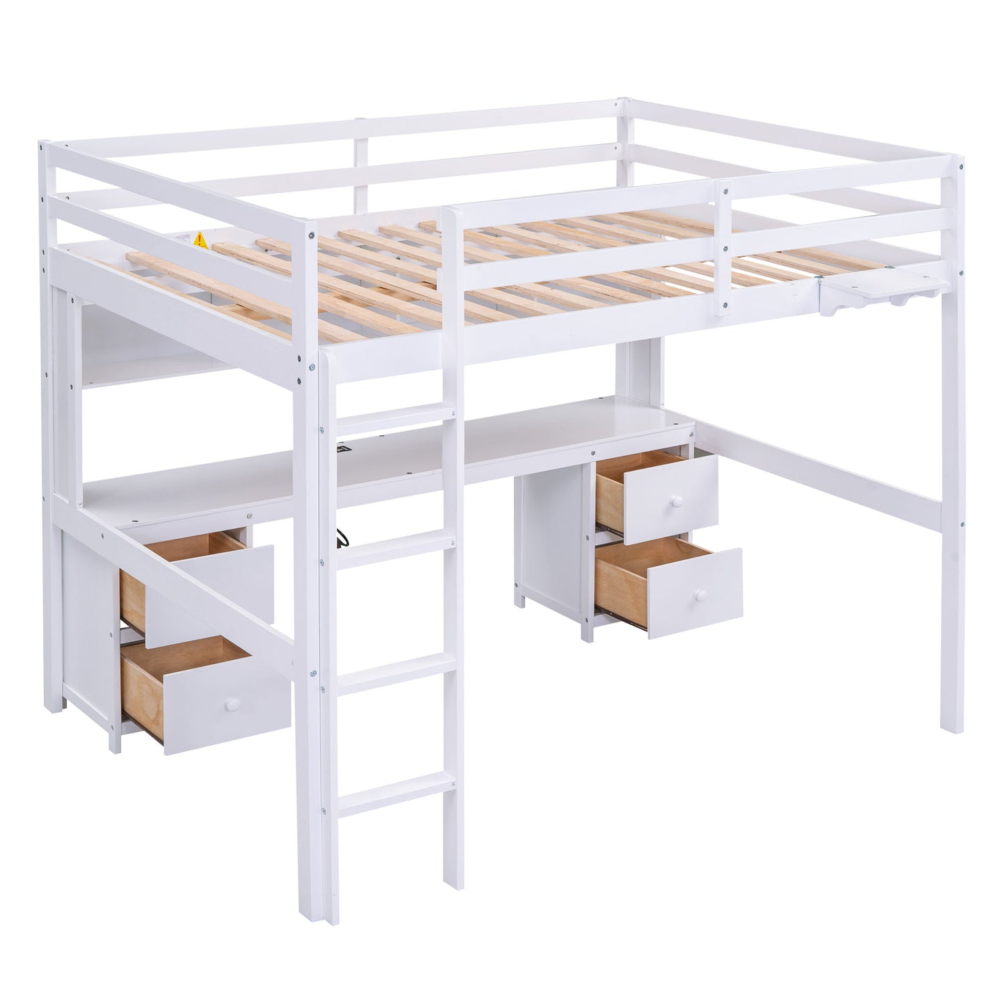 Full Size Loft Bed With Desk, Cabinets, Drawers, Charging Station And Bedside Tray, Sturdy Frame, No Box Spring Required - White - The Sleep Loft - Online Mattress Showroom NYC