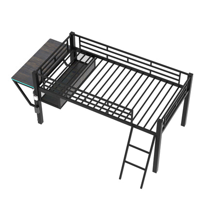 Modern Gaming Mid Loft Bed With Desk And LED Lights - The Sleep Loft - Online Mattress Showroom NYC
