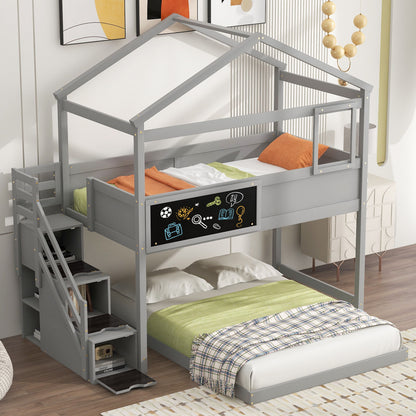 House Style Bunk Bed With Storage Staircase And board - The Sleep Loft - Online Mattress Showroom NYC