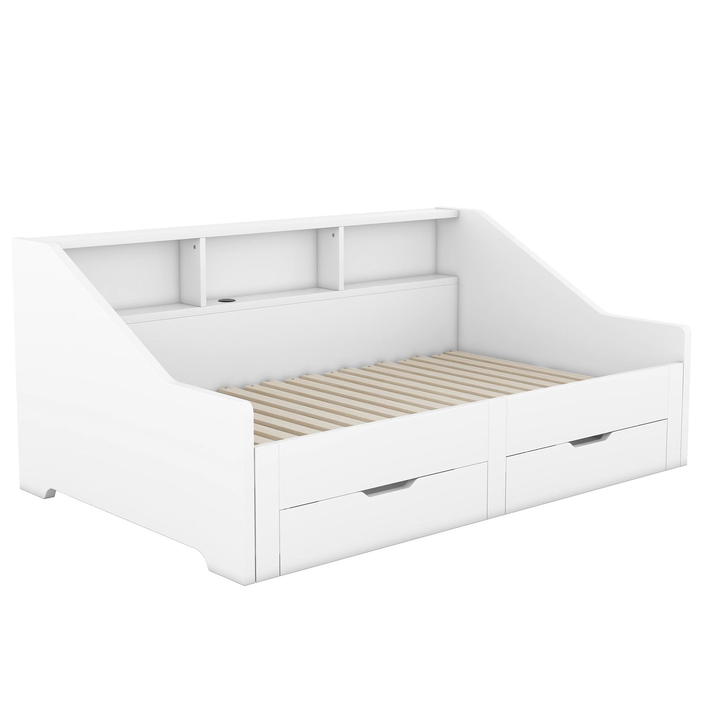 Daybed Frame With Storage Bookcases, 2 Drawers, Charging Station - The Sleep Loft - Online Mattress Showroom NYC