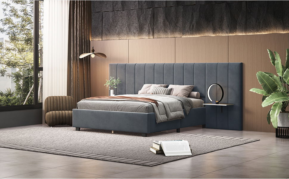 Upholstered Platform Bed With Big Headboard - The Sleep Loft - Online Mattress Showroom NYC