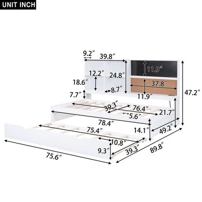 Twin Size Daybed With Storage Shelvesboard, Cork Board, USB Ports And Trundle - White - The Sleep Loft - Online Mattress Showroom NYC