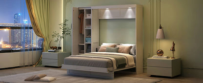 Murphy Wall Bed With Shelves, Wardrobe And LED Lights - The Sleep Loft - Online Mattress Showroom NYC